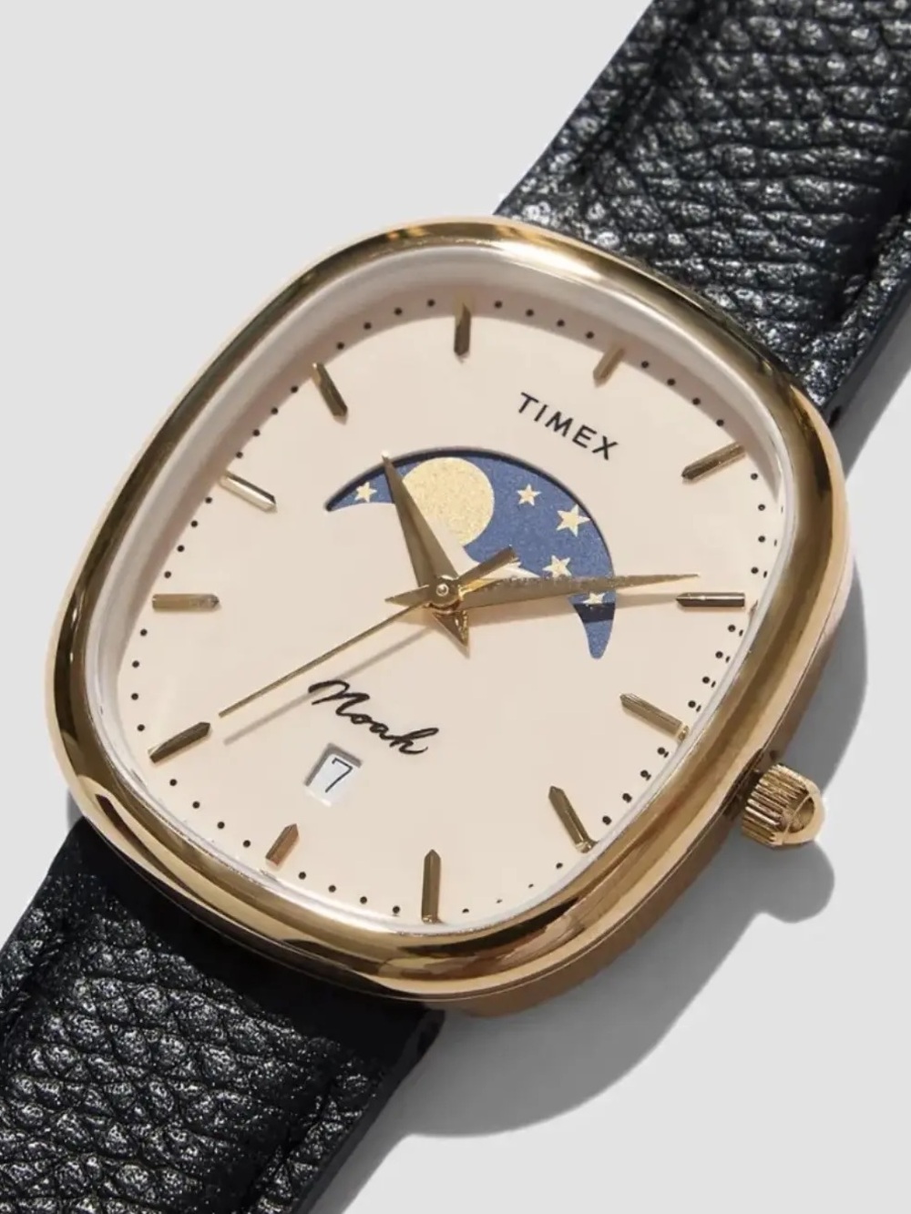 Timex Gold-Tone Moonphase Watch with Black Strap